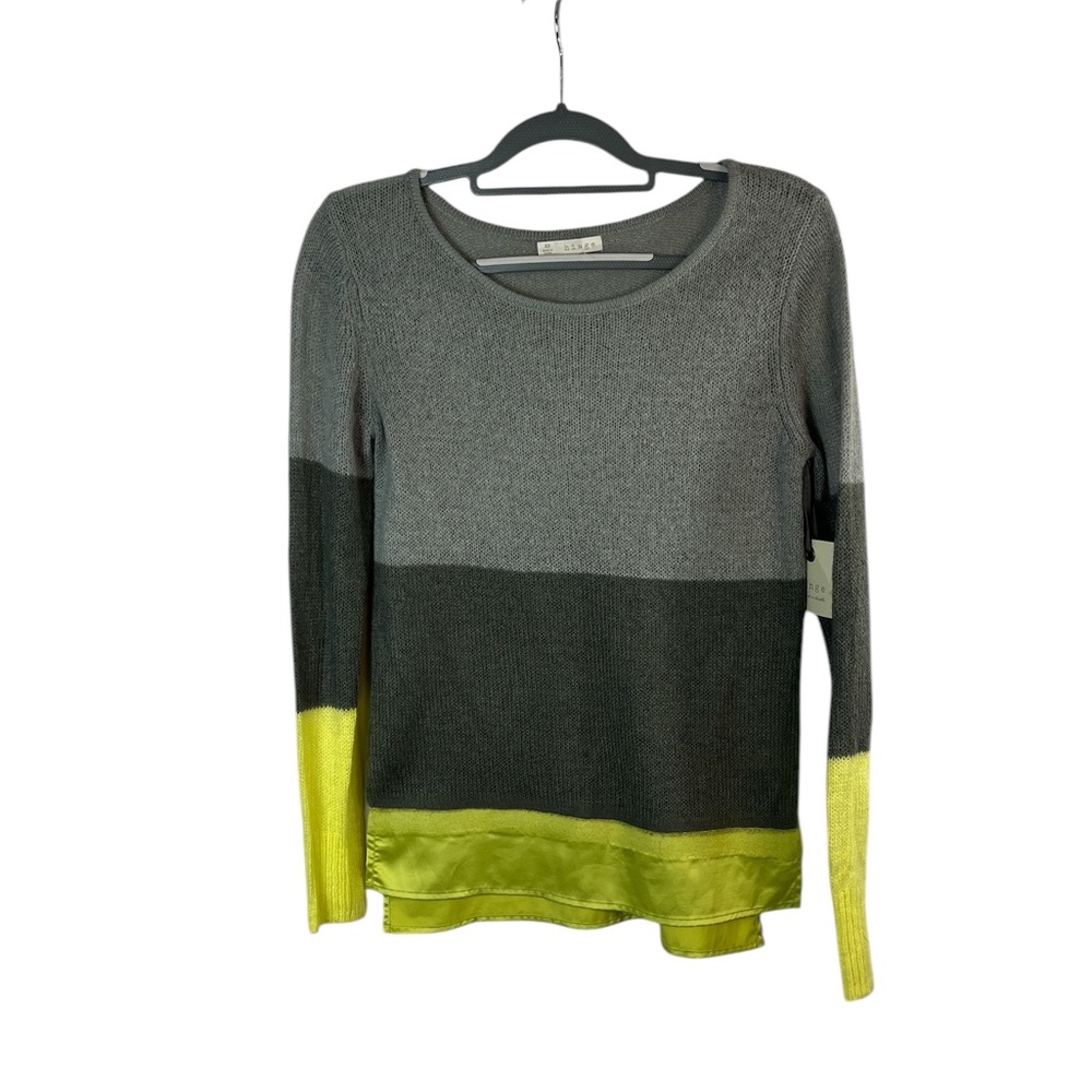 Hinge woman’s gray and yellow color block‎ lightweight sweater size xs